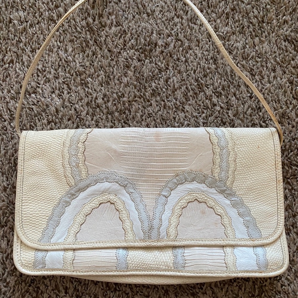 Vintage white ivory gray patchwork leather purse